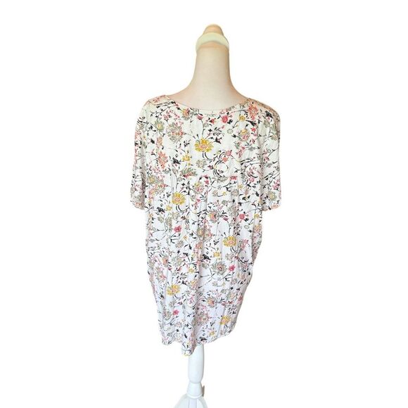 Peruvian Connection Short Sleeve Top Multicolor Floral Pima Cotton Womens XL - Picture 2 of 8